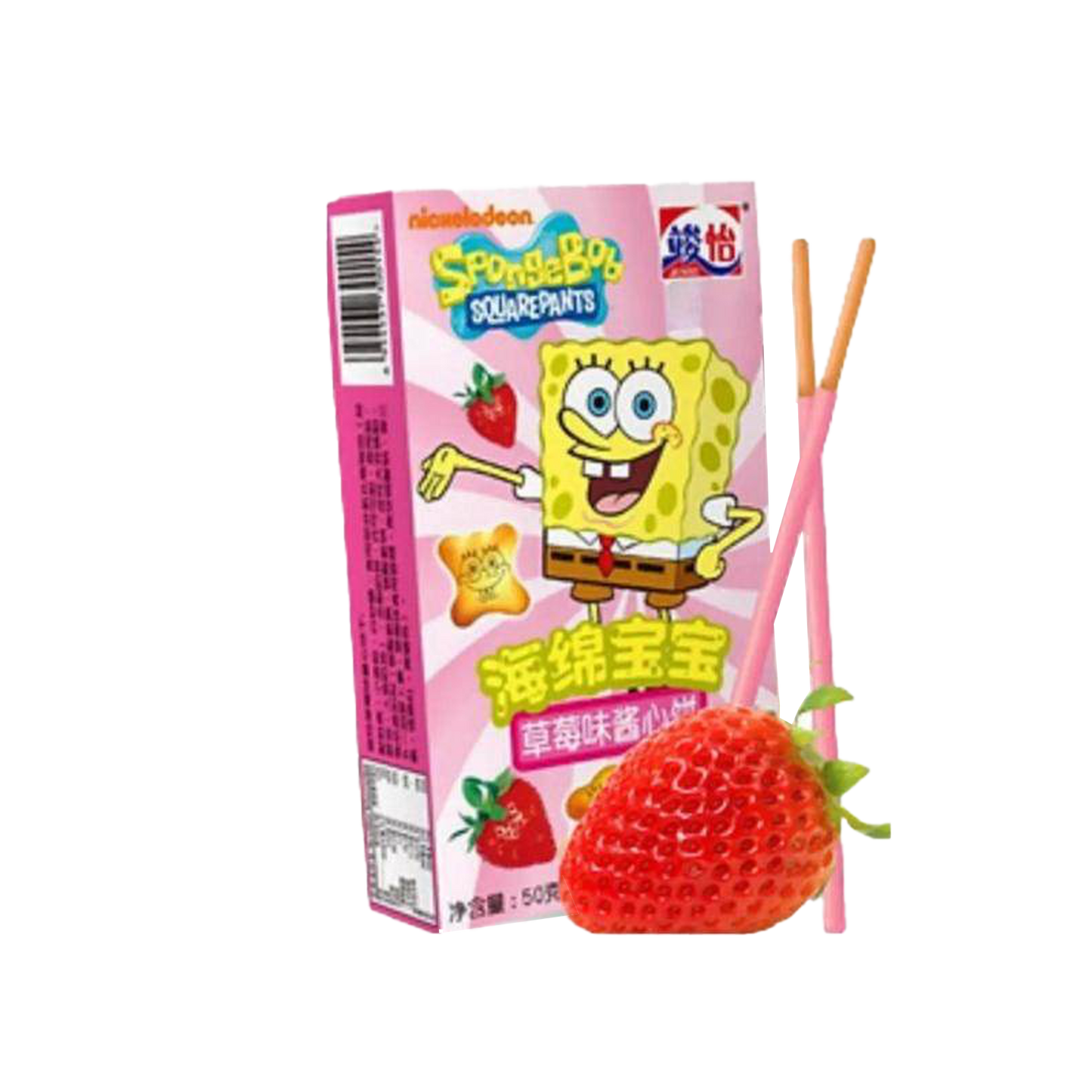 Junyi Spongebob Keksstäbchen Erdbeer Milch 48g