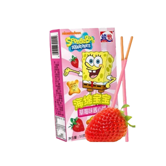 Junyi Spongebob Keksstäbchen Erdbeer Milch 48g